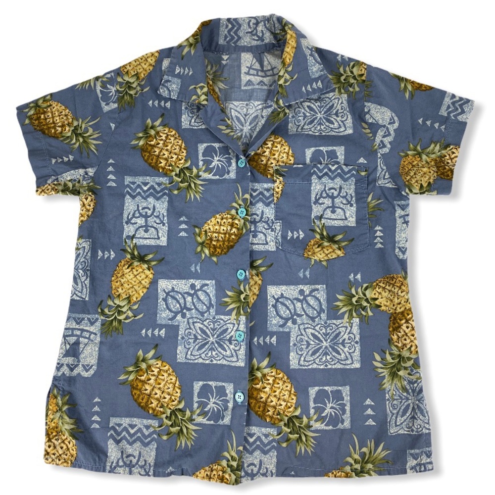Blue Pineapple Hawaii Collar Button Up Shirt